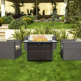 ZNTS Outdoor Fire Pit 50,000 BTU Propane Gas Fire Table with Lid Fireplace with Glass Wind Guard Wicker W213P266078