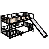 ZNTS Bunk Bed with Slide,Twin Over Twin Low Bunk Bed with Fence and Ladder for Toddler Kids Teens 22571216