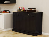 Two Drawers and Two-Compartment Tilt-Out Trash Cabinet Kitchen Trash Cabinet-Black W1120127329