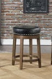 Round Swivel Counter Height Stool Set of 2, Black Faux Leather 360-degree Swivel Seat Nailhead Trim B011P201562