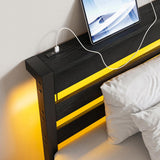 Twin Size Bed Frame Heavy Duty Platform Bed Frame with Headboard, USB Charging Station, LED Bed, No W840P209905