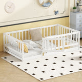 Twin Size Floor Bed, Floor Bed with Fence and Door, Kids Bed Twin Size, Wood W1820P231585