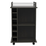 Vegas Bar Cart, Two Tier Cabinet With Glass Door, Six Cubbies For Liquor B128P176150