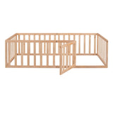Twin Size Wood Floor Bed Frame with Fence and Door, Natural WF299299AAM