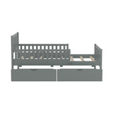 Twin Size Wood Platform Bed with Guardrails on Both Sides and Two Storage Drawers, Gray N733P172696E