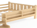 Full Size Floor Bed with Storage Bookcases, Solid Wood Kids Floor Bed with Cute Stairs and W1580P430186