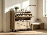 2-Drawer Barn Door Shoe Cabinet with Side Panel Countertop Melamine Board Embossed MDF Shoe Cabinet 19396137