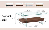 ZNTS 43.3 Inch Modern Two-Tier Coffee Table - An Elegant Combination of Clear Glass and Dark Wood Texture W2920P226069