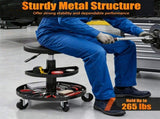 Black Rolling Mechanic Stool with 2-Tier Tool Storage Trays, PU Leather Pneumatic Height 25679117