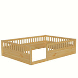 ZNTS Full Floor Bed Frame with Fence, Wood Kids Floor Beds Frame for Bedroom Playroom,Natural W2593P164752