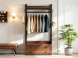 Freestanding Clothes Rack with 2 Drawers and 6 Hooks 82346285
