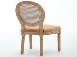 French Style Solid Wood Frame Antique Painting Linen Fabric Rattan Back Dining Chair,Faux Cane W1143P540086
