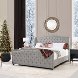 ZNTS Marcella Upholstered Shelter Headboard Bed Set, King, Silver Grey Polyester B2719P238222