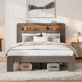 Bed Frame King Size, Wood Platform Bed Frame with Storage LED Light Headboard and 2 USB , Noise 95278279