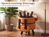2-Piece Orange Small Footstools, Faux Leather Upholstery & Solid Rubber Wood Legs, 330LBS Load 65699457