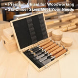 ZNTS 6 Pieces Wood Chisel Tool Sets Woodworking Carving Chisel Kit with Premium Wooden Case for Carpenter 04106698