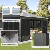 12x14FT Outdoor Sunroom, Galvanized Steel Hardtop Enclose Gazebo Sloping Roof, All Weather Aluminum W1859P300399