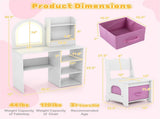 2-in-1 Kids Vanity & Writing Desk Set - LED Lighted Shatterproof Mirror , White 55578878