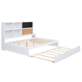 Full Size Daybed with Storage Shelves, Blackboard, Cork board, USB Ports and Twin Size Trundle, 90546744