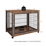 ZNTS Furniture Style Dog Crate Side Table onheels with Double Doors and Lift Top. Rustic Brown, 43.7'' W116269692