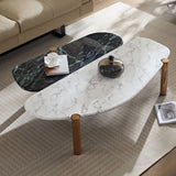 Faux Marble Coffee Tables Accent Tea Tables with Gold Metal Foot for Living Room Home Office W876P221049
