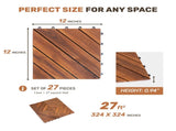 27 PCS Interlocking Deck Tiles Diagonal Pattern, 12" x 12" Acacia Wood Tiles For Patio, Waterproof, W2391P429280