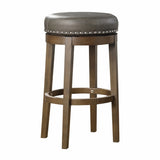 Round Swivel Bar Stools Set of 2, Gray Faux Leather 360-degree Swivel Seat Nailhead Trim Solid Wood B011P201573