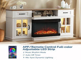 58 Inch Black Gold Oak Fireplace TV Stand with 25 Inch Insert, 2 Doors 2 Drawers & Glass Shelves, 24554748