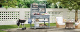 K&K 64.9"H Outdoor Potting Bench Table with Lockable Wheels, Solid Wood Outdoor Kitchen Island with N707P228274G