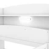 ZNTS Wood Twin Size Platform Bed with Built-in LED Light, Storage Headboard and Guardrail, White WF308150AAK