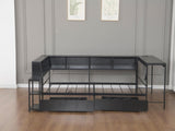 Corner Bed Frame Twin Size with Bookcase and 2 Underbed Storage Drawers, Modern Twin Bed with LED W1670P357170