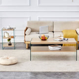 Double layered rectangular coffee table.The board is made of MDF with wooden stickers, with W1151P183723