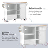 Kitchen Island Cart with Storage Cabinet and Two Locking Wheels,Solid wood desktop,Microwave WF296670AAW