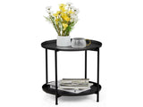 2-Tier Patio Side Table, Outdoor Metal Round Small Coffee Table with Removable Tray, Weather 86168397