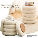 Round Storage Ottoman, Modern Sherpa Footstool, Teddy Vanity Stool with Flip-Top Tray, Makeup Chair 71578542