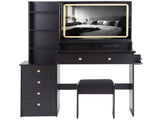 41" Large Size Left Bedside Cabinet Vanity TableCushioned Stool Dresser Set, 2 AC2 USB Power W936P230831