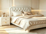 Full Size Upholstered Platform Bed Frame with 46" Tufted Boucle Headboard, Wooden Slat Support, 51183834