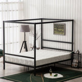 ZNTS Square Tube Mosquito Net Three Horizontal Head Single Horizontal Tail King Black Iron 40213445