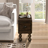 Solid Wood End Table, Rectangle 23.6 inch Narrow Side Table with Drawer, Vintage Bedside Table W1202P176734