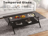 Rectangle Coffee Table with Tempered Glass top and Black MDF Shelf, Modern Table for Living Room, W241142567