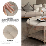 Large Round Waterproof Ottoman Coffee Table 2 Tier Oversized Button Tufted Ottoman with Wooden Shelf W1445P175897