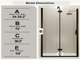 Semi-Frameless Folding Pivot Hinged Shower Door 34-35.2 in. W x 72 in. H,1/4" Tempered W3887P395451