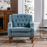 ZNTS Blue Accent Chair, Living Room Chair, Footrest Chair Set with Vintage Brass Studs, Button Tufted W1170100894