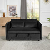 3 in 1 Convertible Sleeper Futon Sofa Bed, 55" Velvet Small Loveseat Lounge Couches with 2 Pillows, W3244P294348