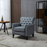 ZNTS Mid-Century Modern Accent, Linen Armchair w/Tufted Back/Wood Legs, Upholstered Lounge Arm W133354606