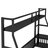 Twin Size Floor Bed Frame with Safety Fence, Metal Floor Bed with Desk and Storage Shelves, W1580P240068