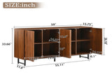 Mid-Century Modern Walnut Sideboard Buffet Cabinet, 59*16*33 inches Geometric Carved Storage Cabinet W3867P373415