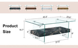 43.3 Inch Modern Two-Tier Coffee Table - An Elegant Combination of Clear Glass and Black Marble W2920P226071