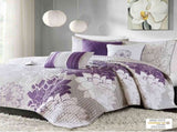 6 Piece Printed Cotton Quilt Set with Throw Pillows Taupe Grey/Purple King/Cal King B03597429