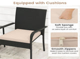 3-Piece Patio PE Wicker Bistro Set, Tempered Glass 2-Tier Side Table Outdoor Chair Set-Beige 88295874